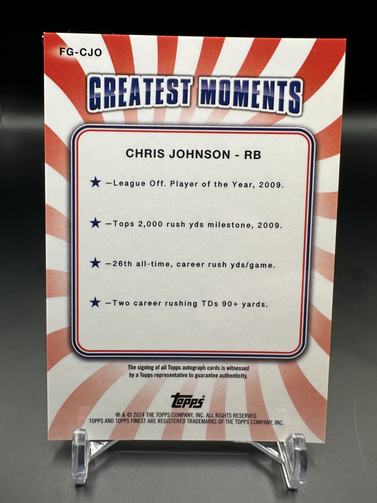 Chris Johnson Titans Gold Finest Greats Auto /50 – 2024 Topps Finest Football