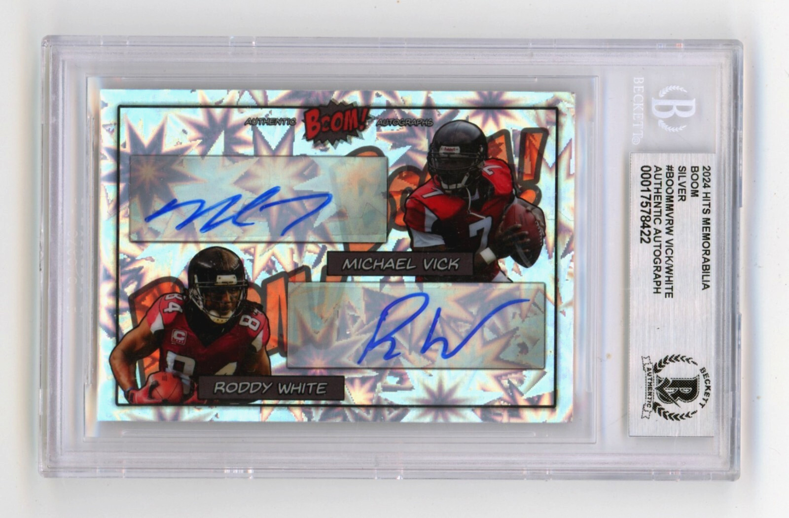 Mike Vick & Roddy White 2024 Hits Memorabilia BOOM Silver Signed BGS BAS Auto