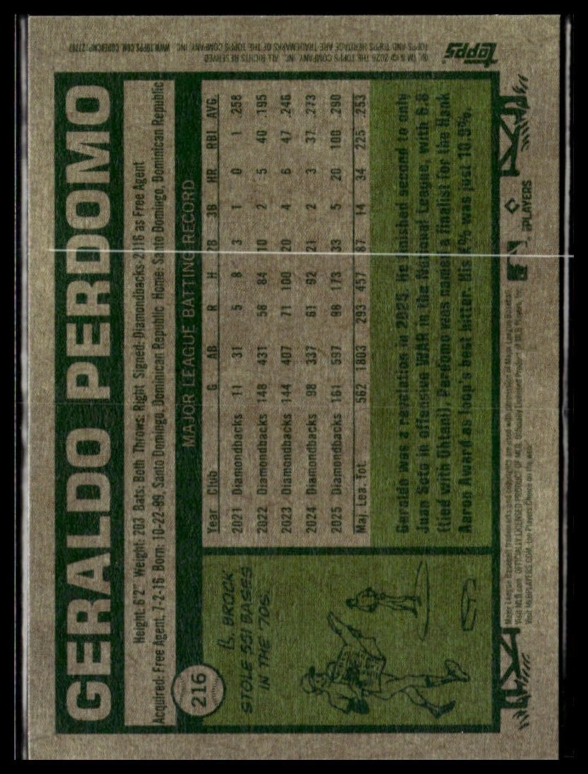2026 Topps Heritage 216 Geraldo Perdomo Arizona Diamondbacks Short Print SP