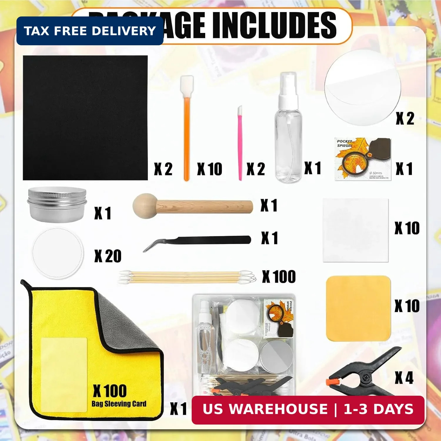 267 Pcs Card Care Clean Kit,Trading Card Cleaning Kit with Fixing Jig and EVA Sh