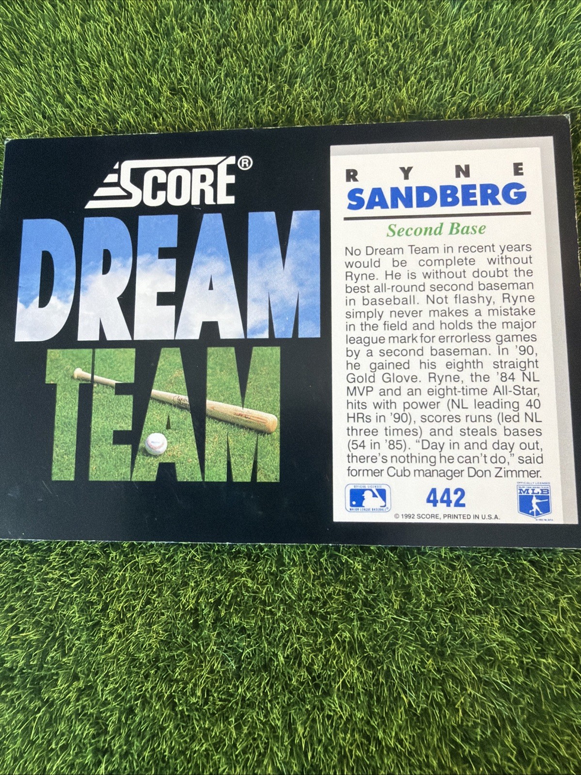 1992 Score Dream Team #442 RYNE SANDBERG, Chicago Cubs BB1