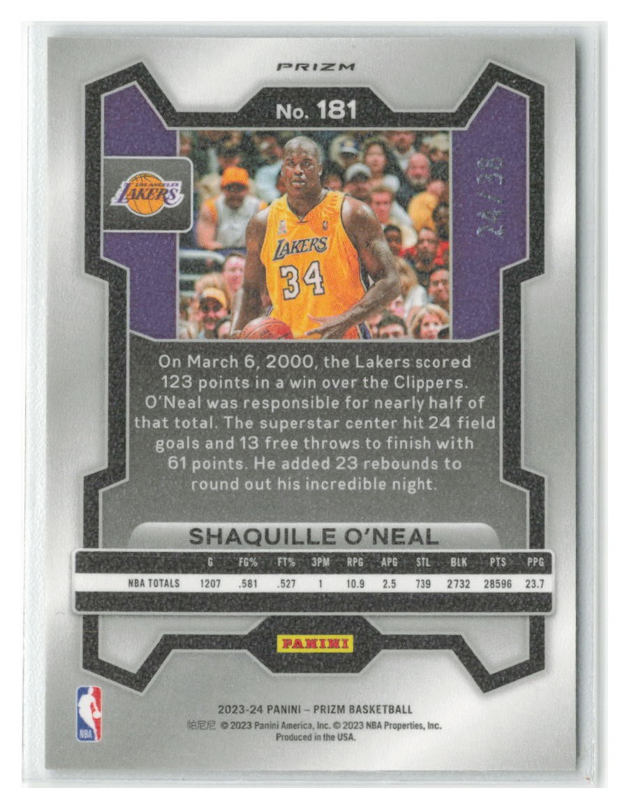Shaquille O’Neal 2023-24 Panini Prizm White Wave #/38 #181-Los Angeles Lakers