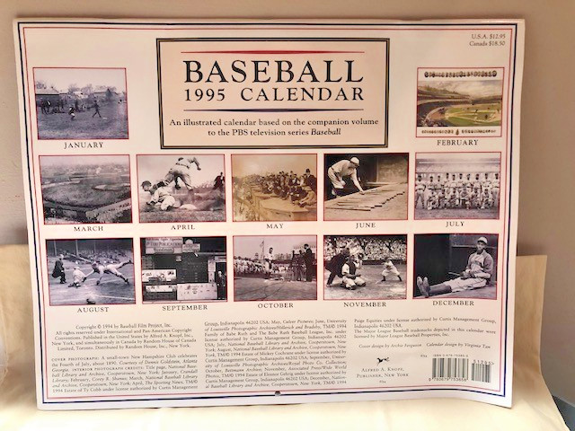 Baseball 1995 Calendar/Illustrated History by Geoffrey Ward & Ken Burns, Mint