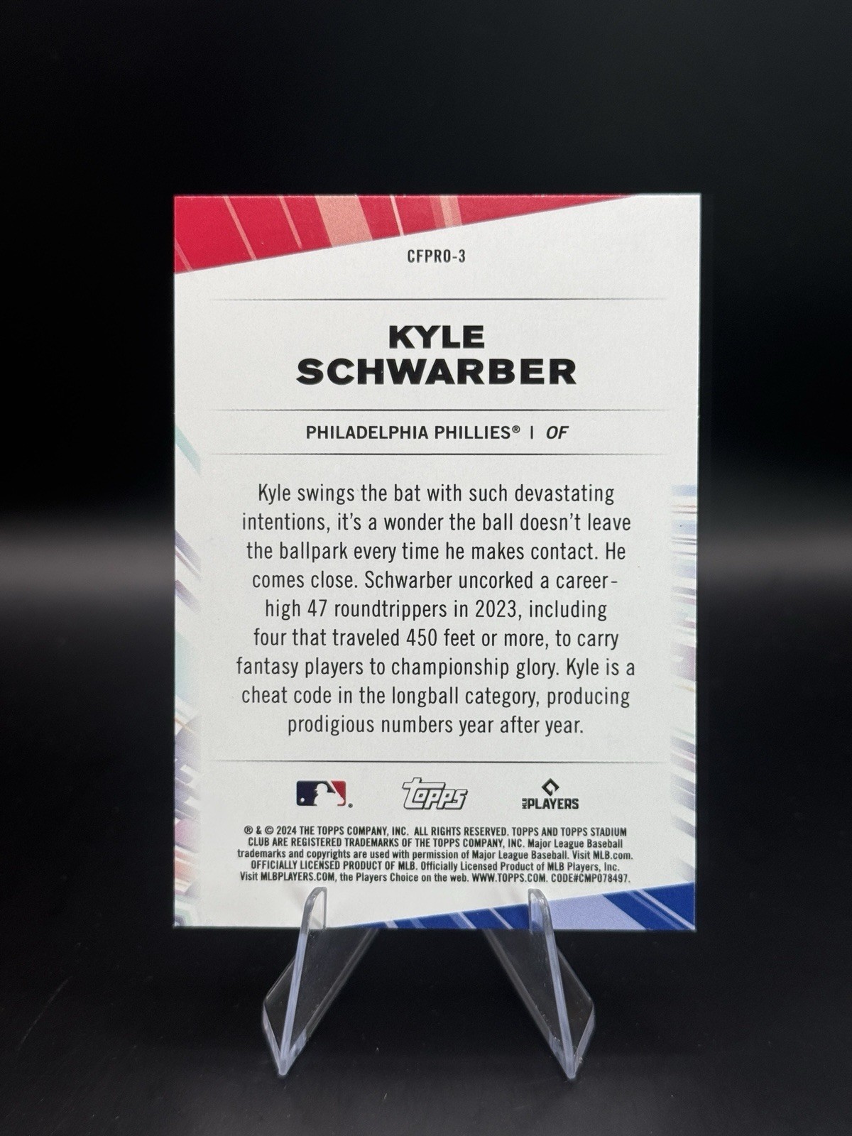 Kyle Schwarber 2024 Topps Stadium Club Chief Fantasy Professionals #CFPRO-3 Card