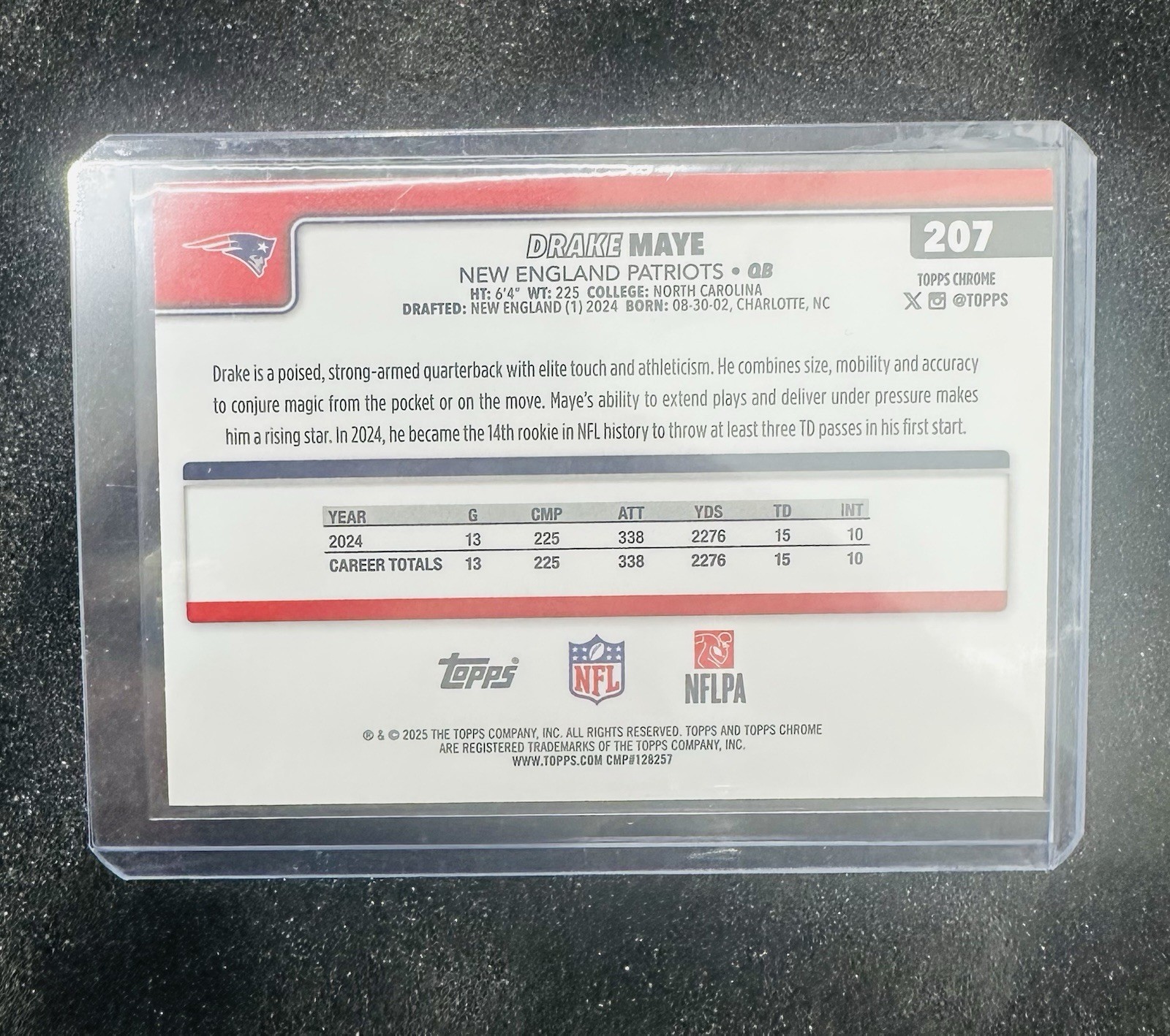 2025 Topps Chrome – Drake Maye #207 Pulsar Refractor