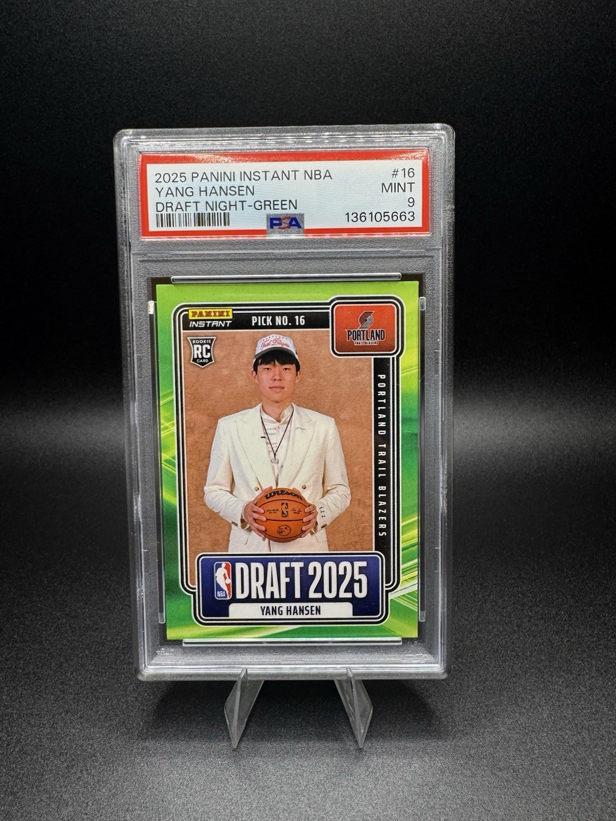 2025 PANINI INSTANT NBA DRAFT NIGHT-GREEN #16 YANG HANSEN PSA 9 4/5