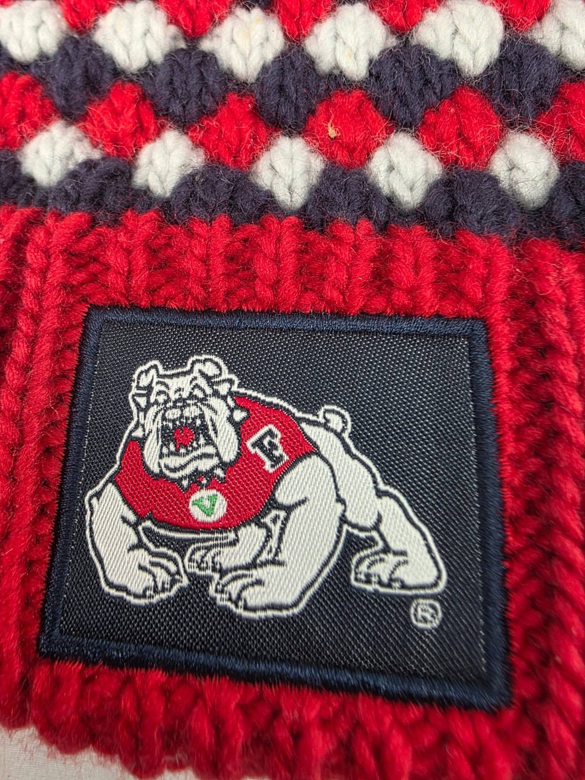 NEW Fresno State Bulldogs Red Navy Colosseum Knit Beanie Cap Pom Stocking Hat OS