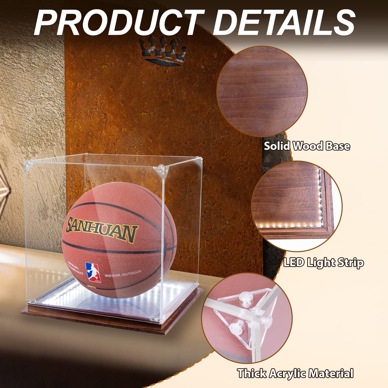 Acrylic Clear Basketball Display Case with LED Light,UV Protected Basketball …