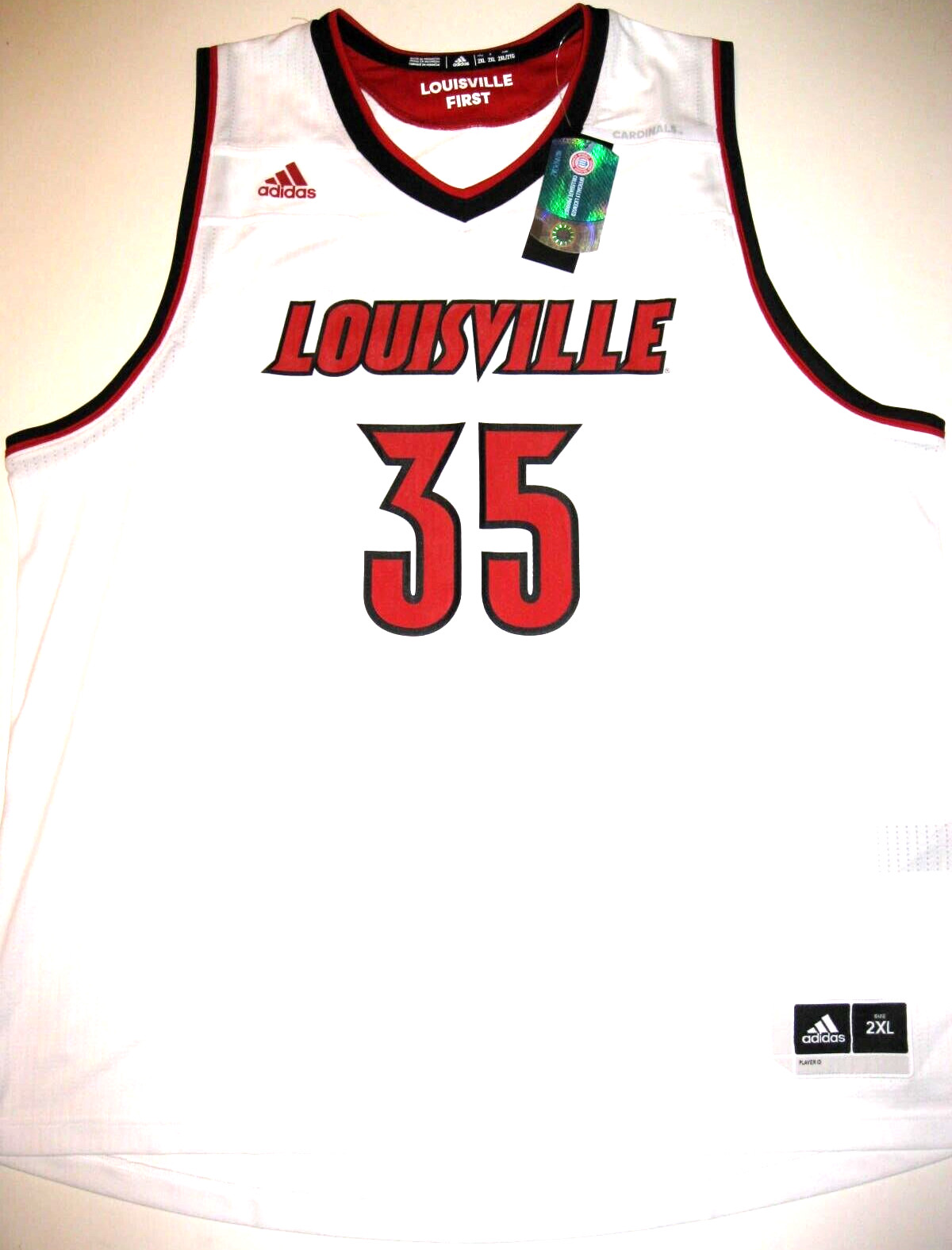 Louisville Cards #35 Men’s Adidas Replica Basketball Jersey – Red, White, Black