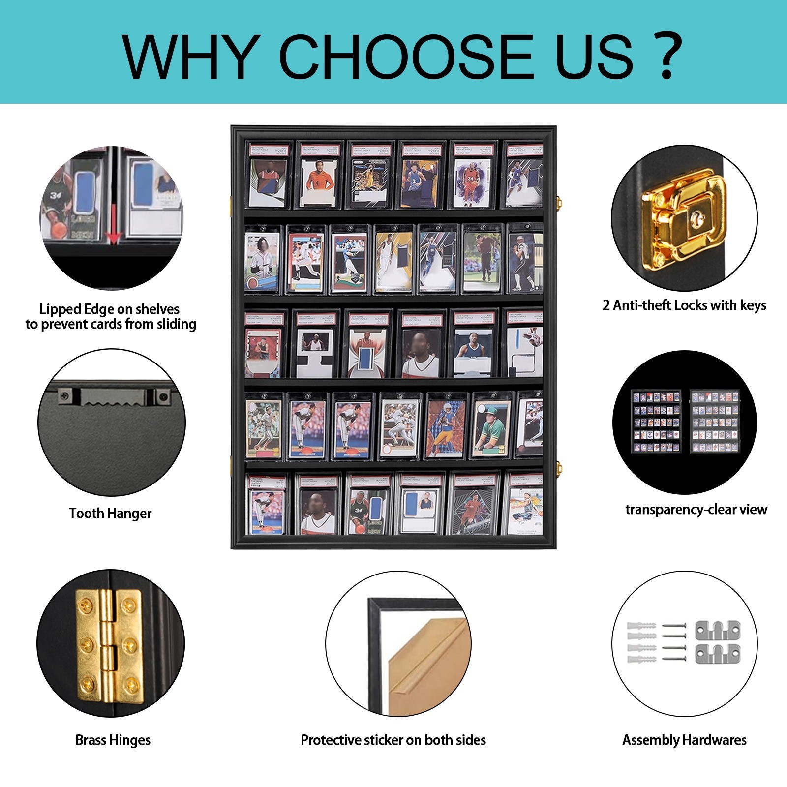 35 Graded Sports Baseball Card Display Case Lockable Wall Mount 3 Pack