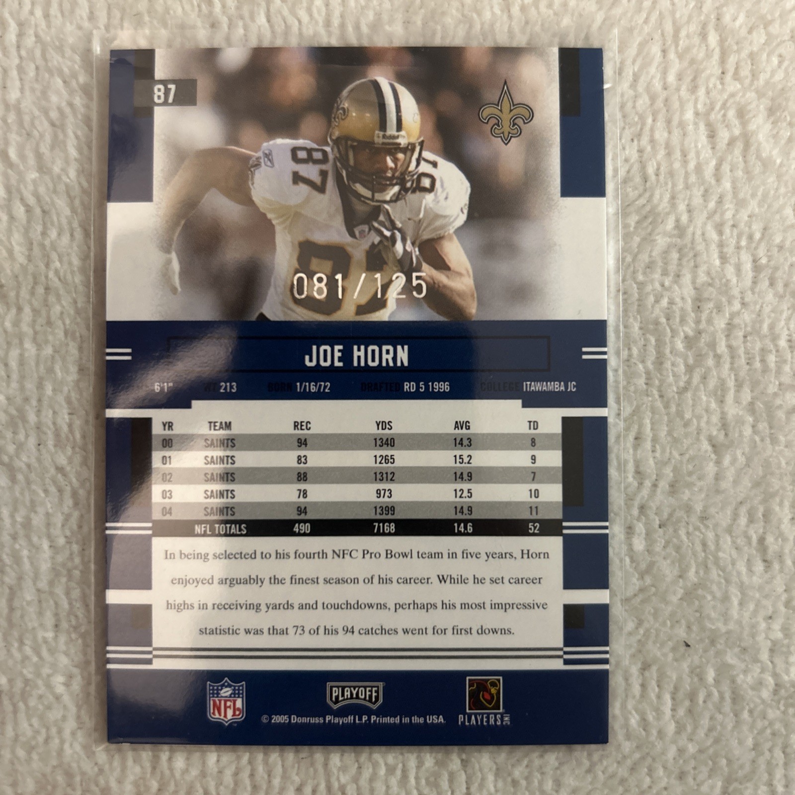 2005 Playoff Prestige – Joe Horn #87 Xtra Points Red /125