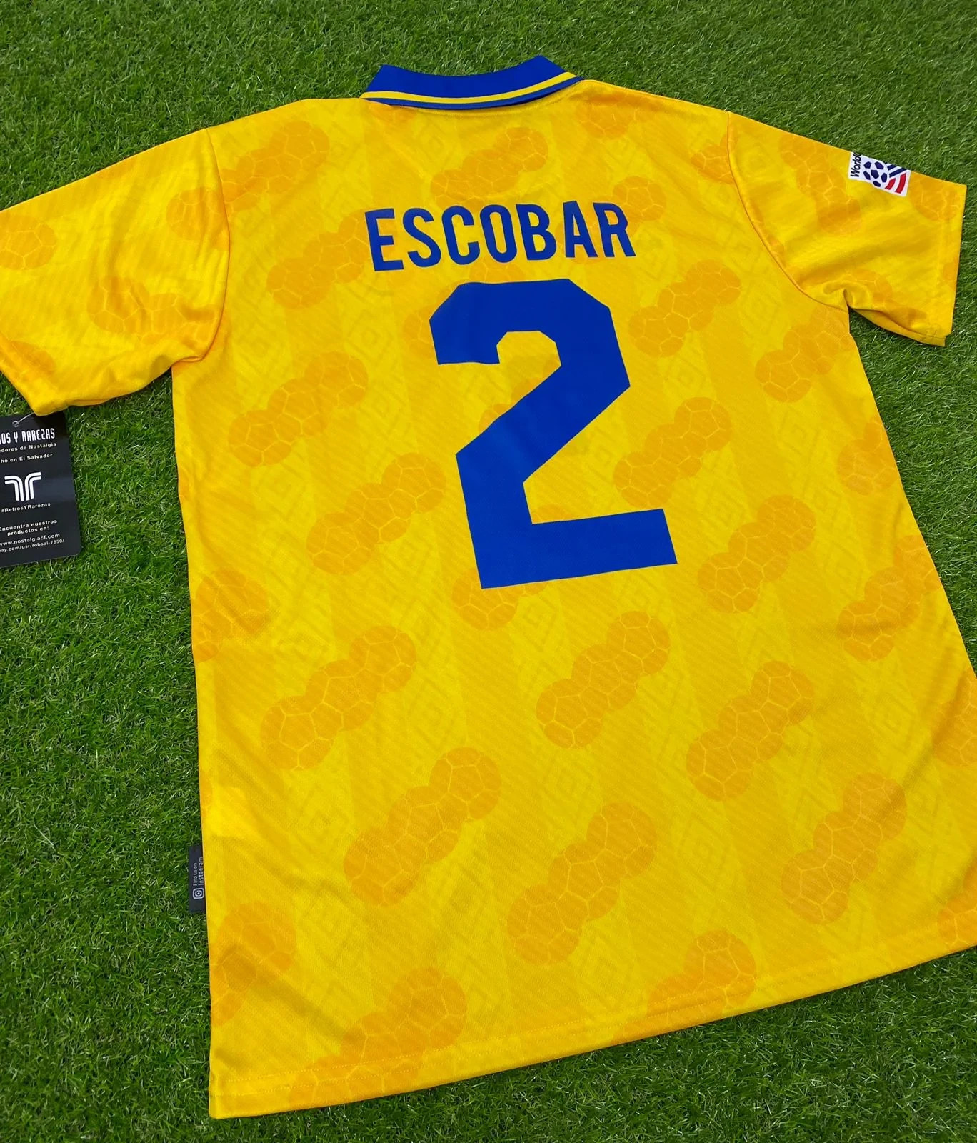 Colombia, Men’s Retro Soccer Jersey, 1994, Escobar (Gold) (LOOSE FIT)
