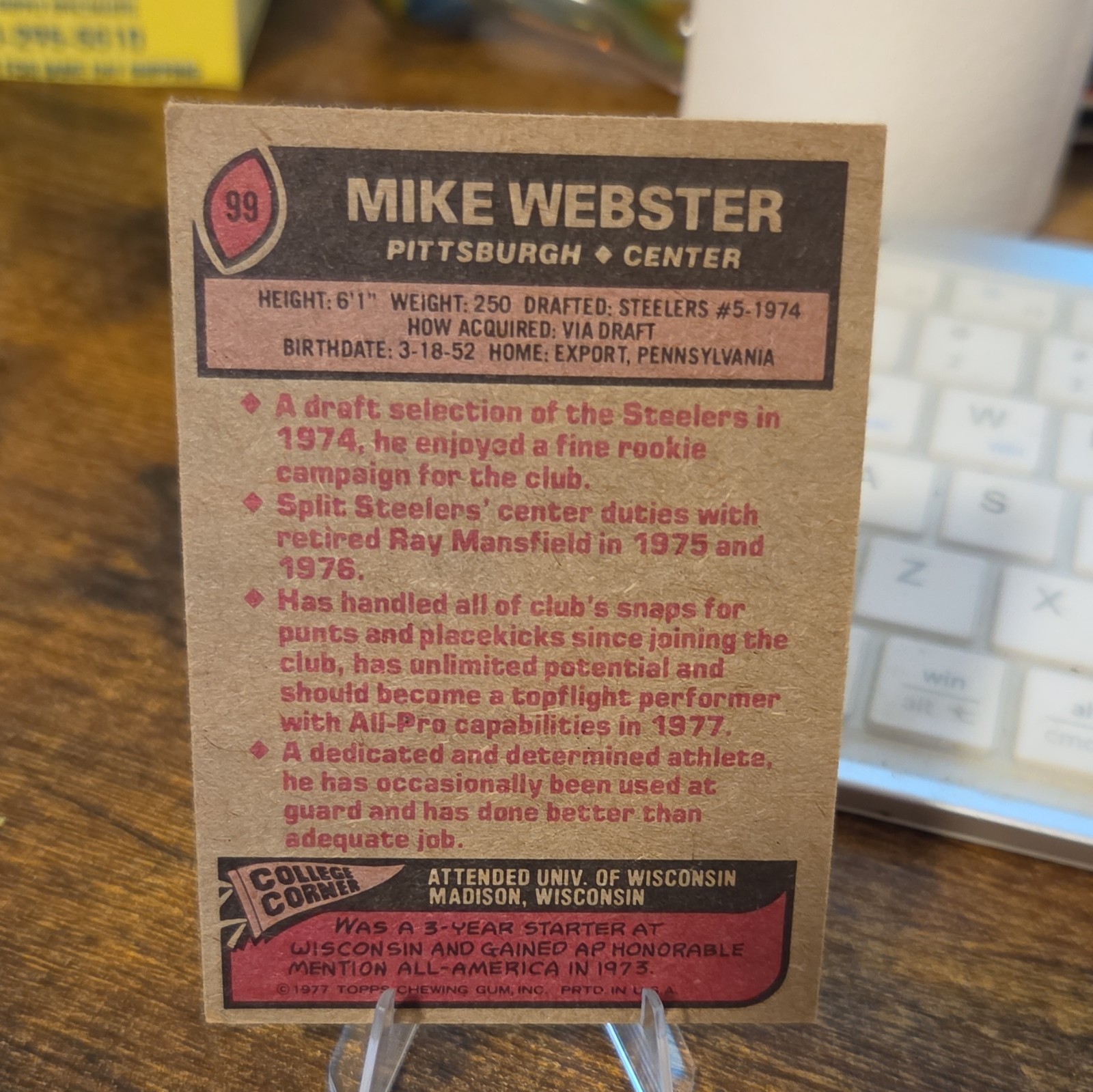 Topps 1977 Mike Webster RC #99 Pittsburgh Steelers Football Trading Card