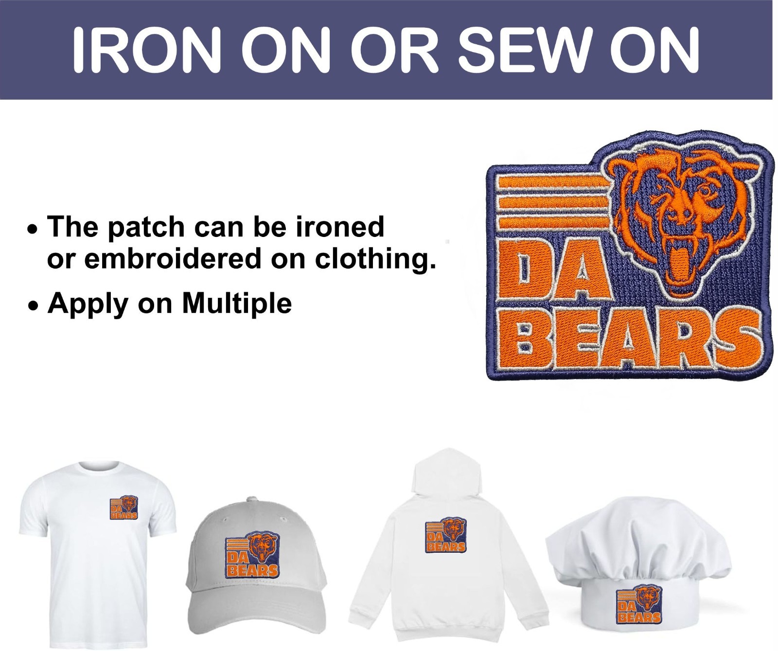 Chicago Bears NFL Team Logo Iron On Patch – Sew Patch – Embroidered Patch