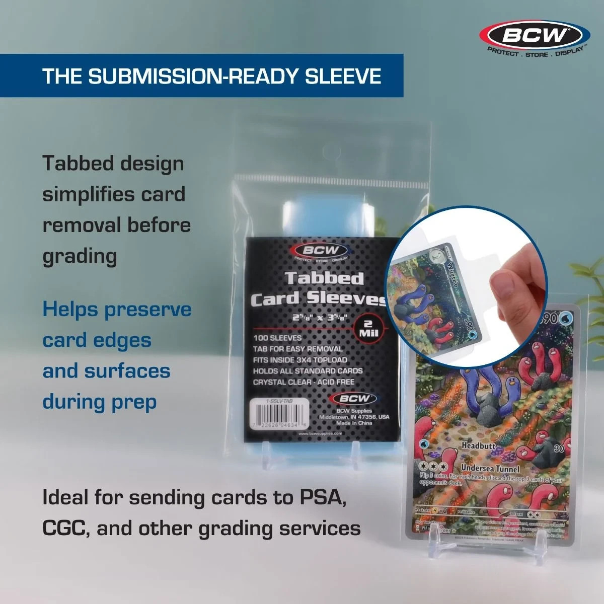 BCW Tabbed Card Sleeves (5 Packs of 100) (500 Total Sleeves) PSA FREE SHIP