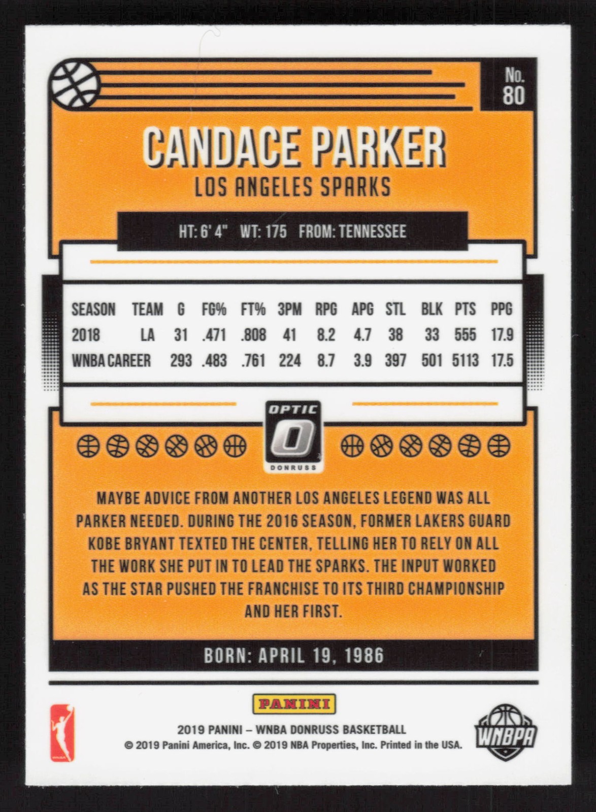 2019 Donruss WNBA #80 Candace Parker Optic