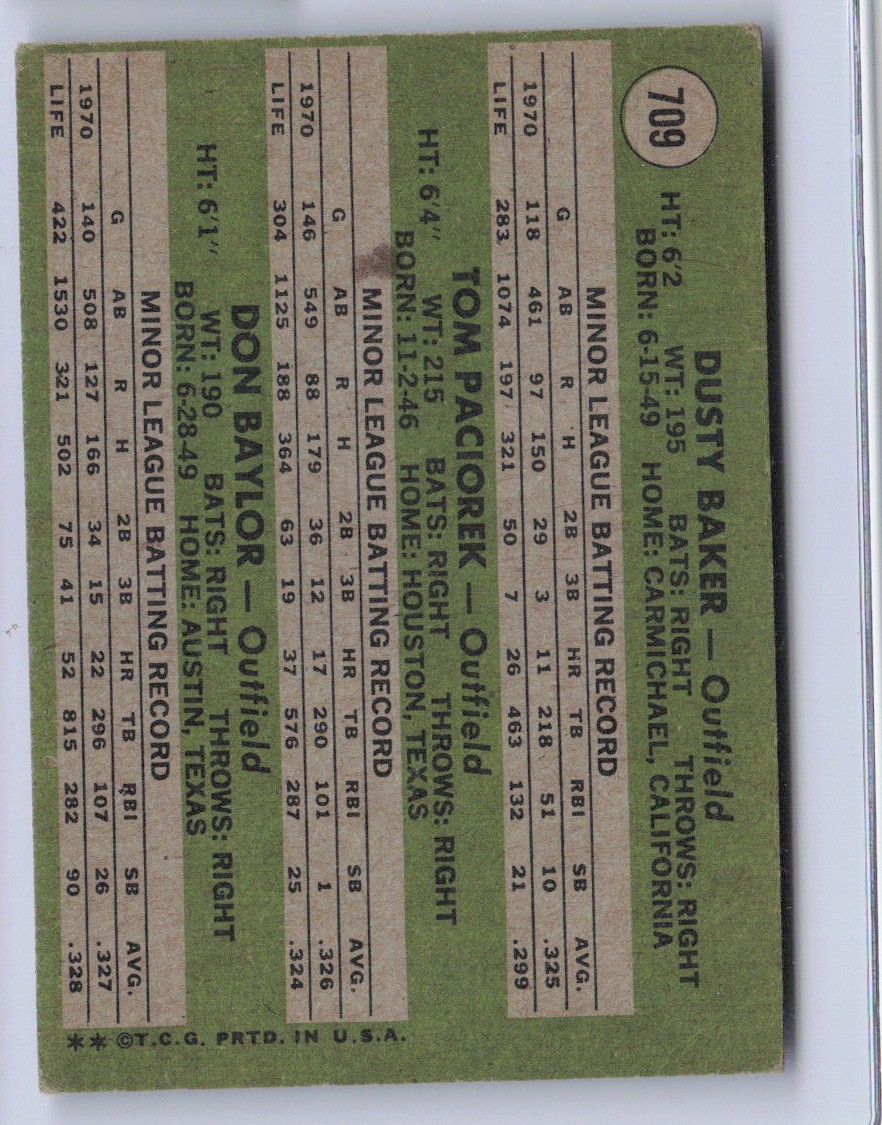 1971 Topps Dusty Baker Don Baylor Paciorek #709 Hi# SP – Braves – Vg – D4886