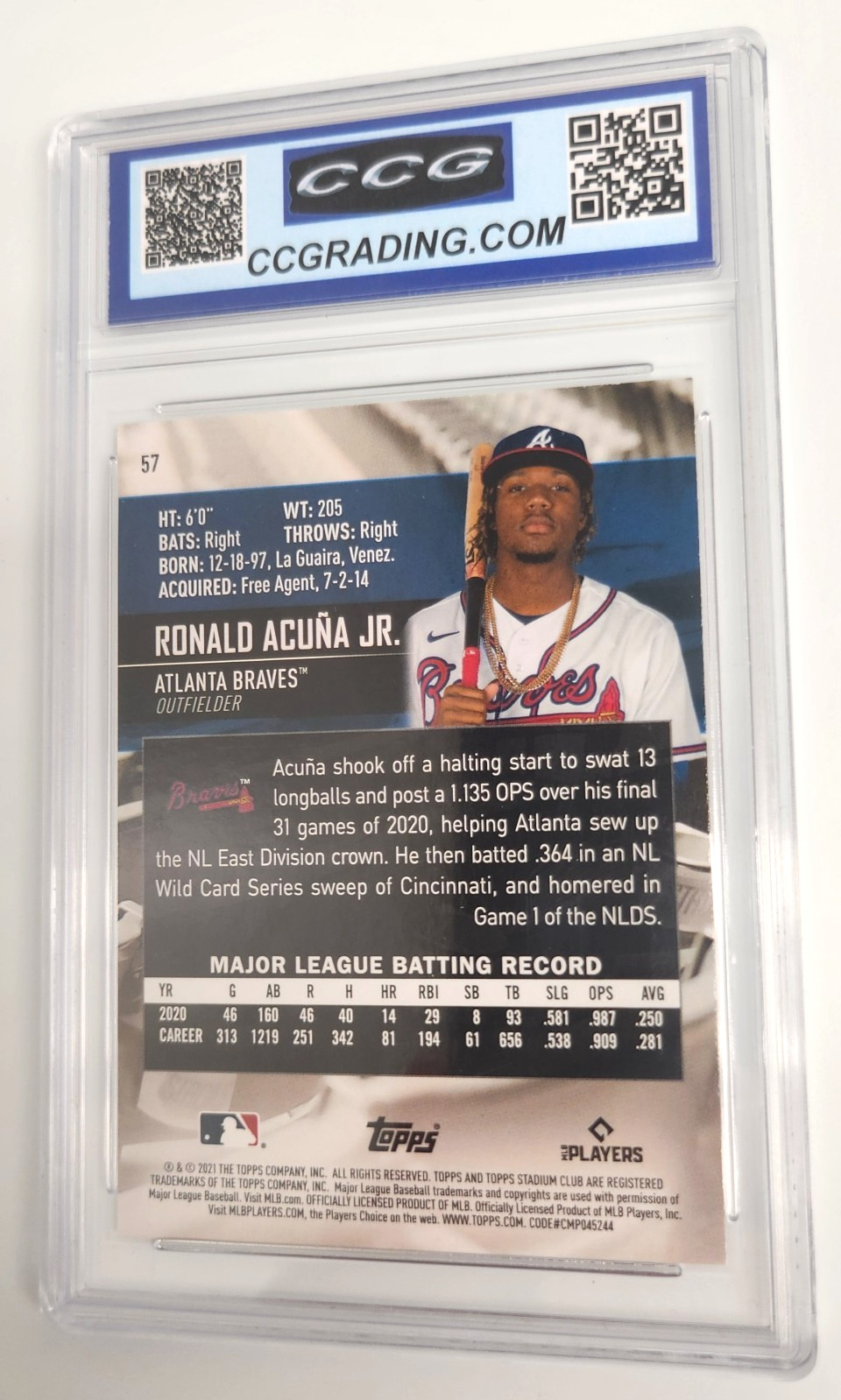 2021 Topps Stadium Club – Ronald Acuña Jr. #57 Red Foil Gem Mint 10 (CCG)