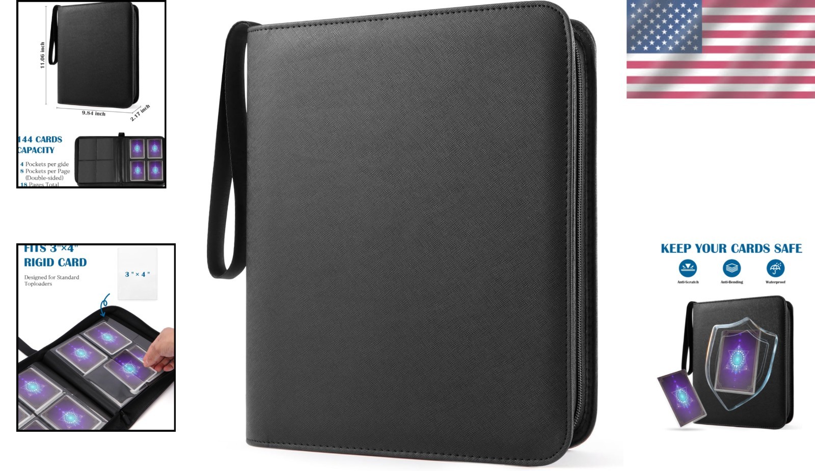 Top Loader Binder 4 Pocket for 144 Toploaders, Side Loading Toploader Binder for