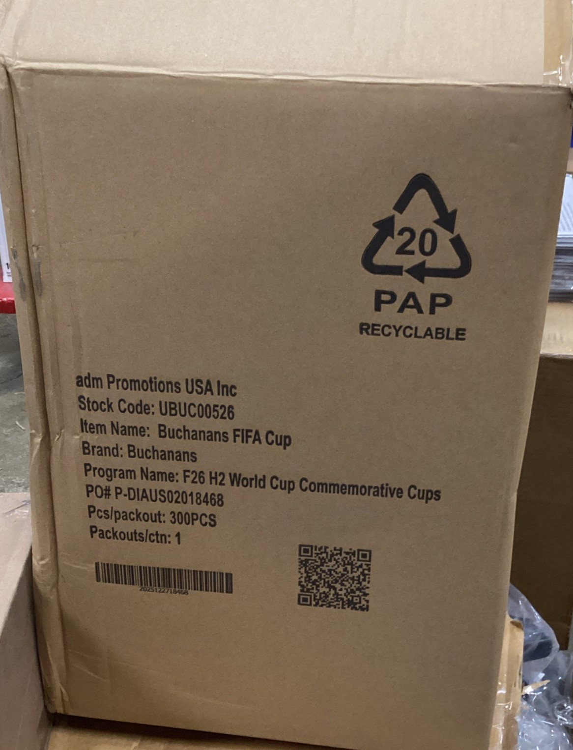 Case of 300 Buchanan’s Fifa World Cup 2026 Commemorative Cups