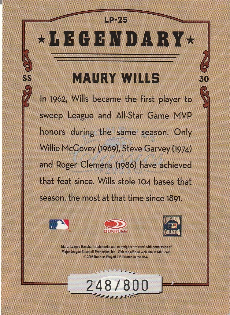 2005 Donruss Classics Legendary Players #LP-25 Maury Wills/800