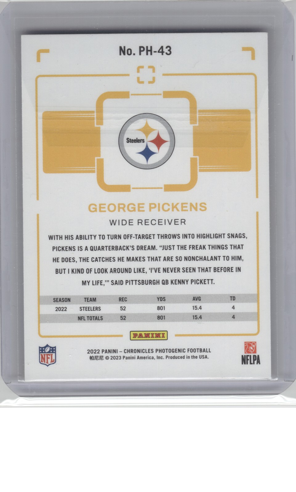 2022 Panini Chronicles #PH-43 George Pickens Photogenic B15R1C157