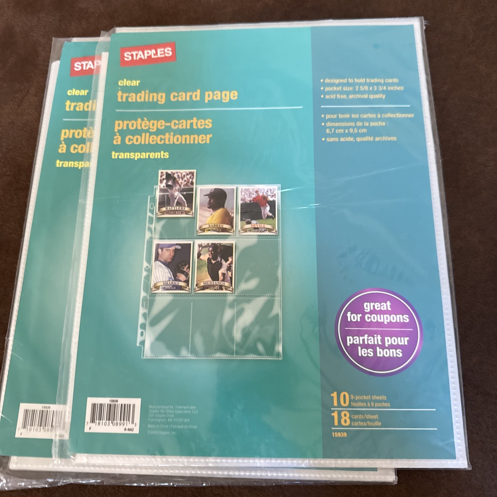 Lot of 2 Staples Clear Trading Card Page Pack NEW PVC Free #15939 Binder Inserts