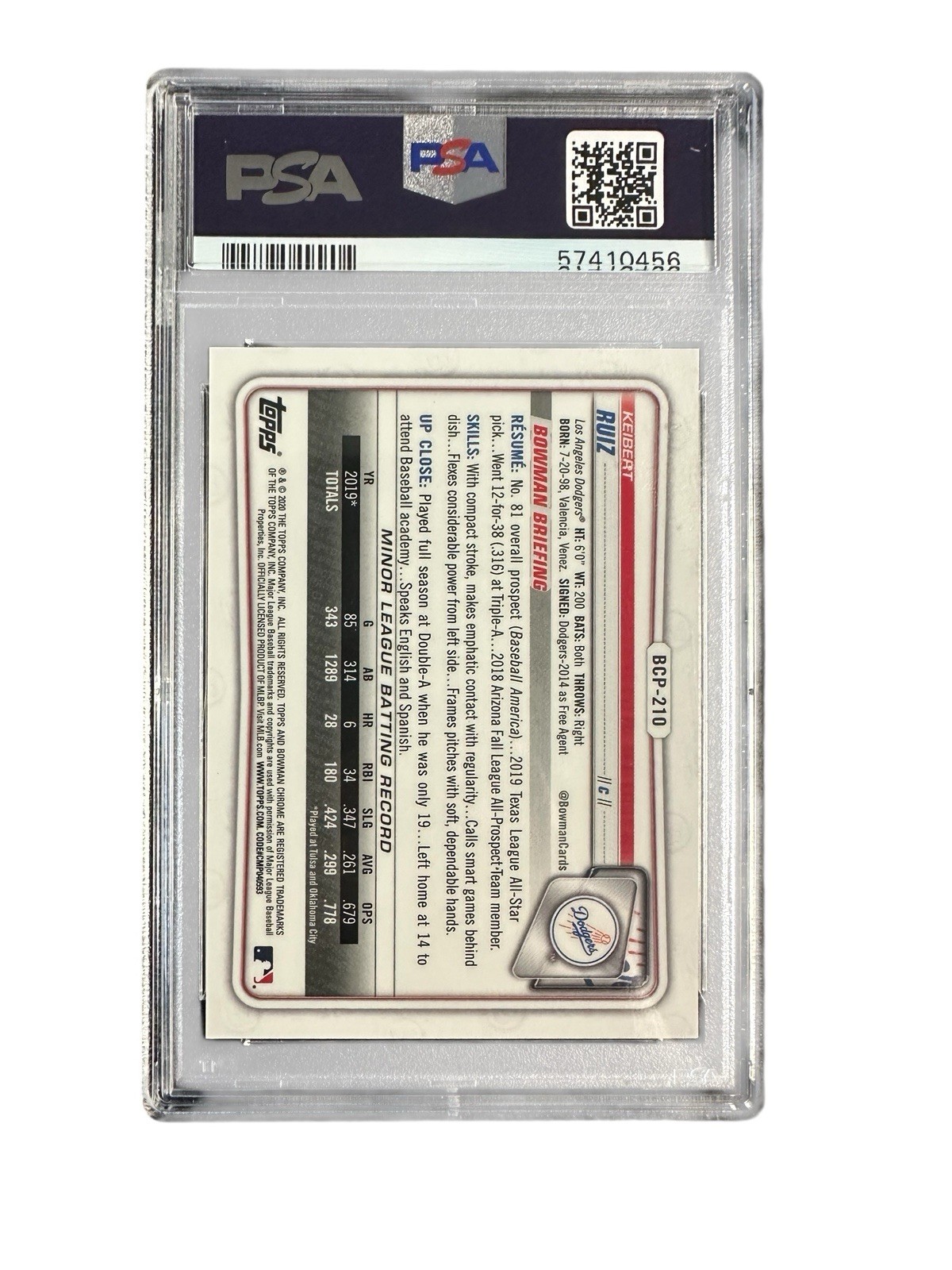 2020 Bowman Chrome #BCP-210 Keibert Ruiz RC Mojo Refractor Green #/99 PSA 9 POP2