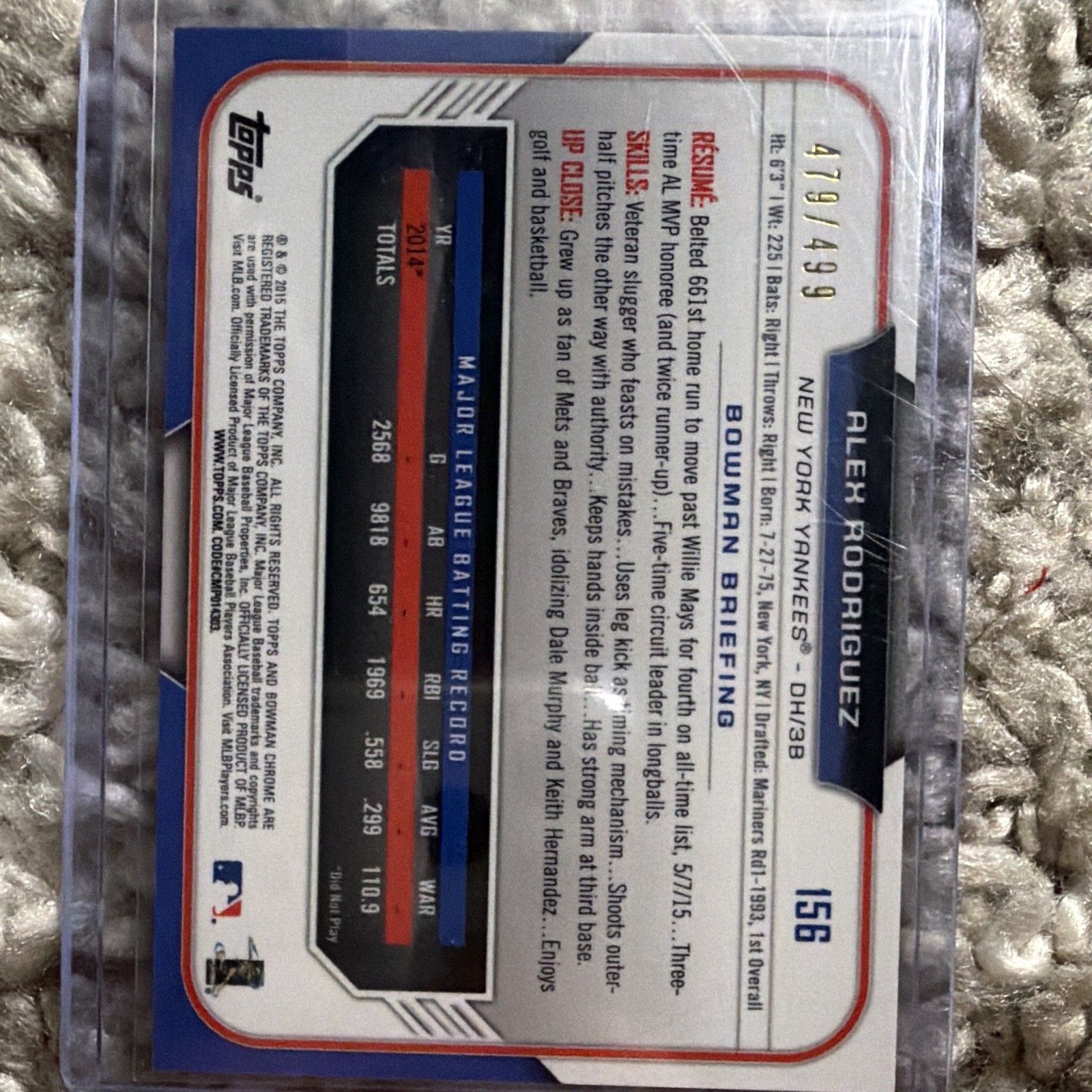 Topps 2015 Bowman Chrome Alex Rodriguez #156 Refractor /499 New York Yankees