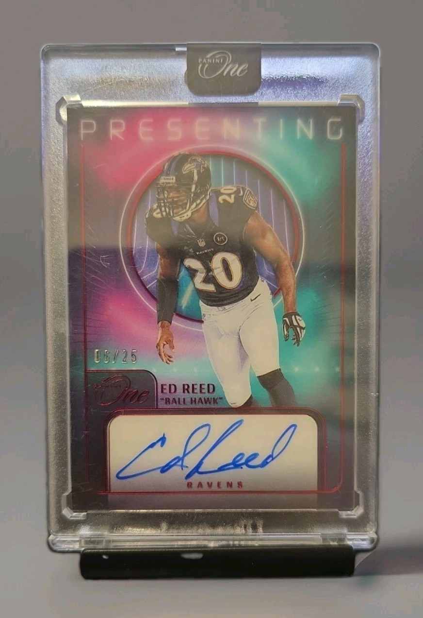 Ed Reed 2023 Panini One Presenting Red Parallel Auto Ravens /25 SSP