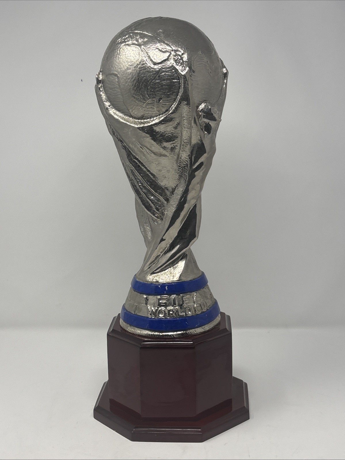 Cool Silver Tone Metal FIFA World Cup Replica Trophy On Custom Pedestal 17” High