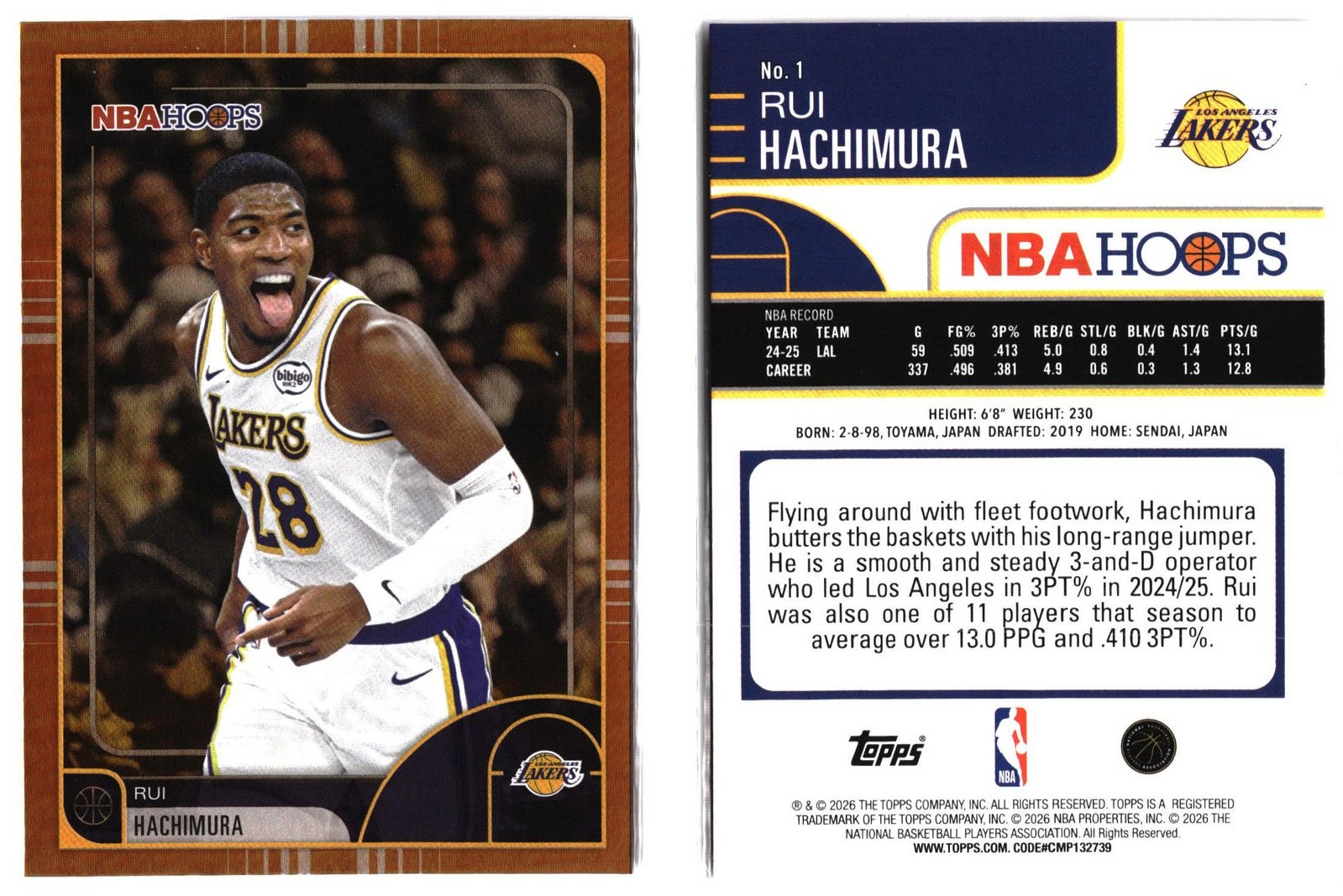 2025-26 Topps NBA Hoops RUI HACHIMURA #1 Orange Hoops