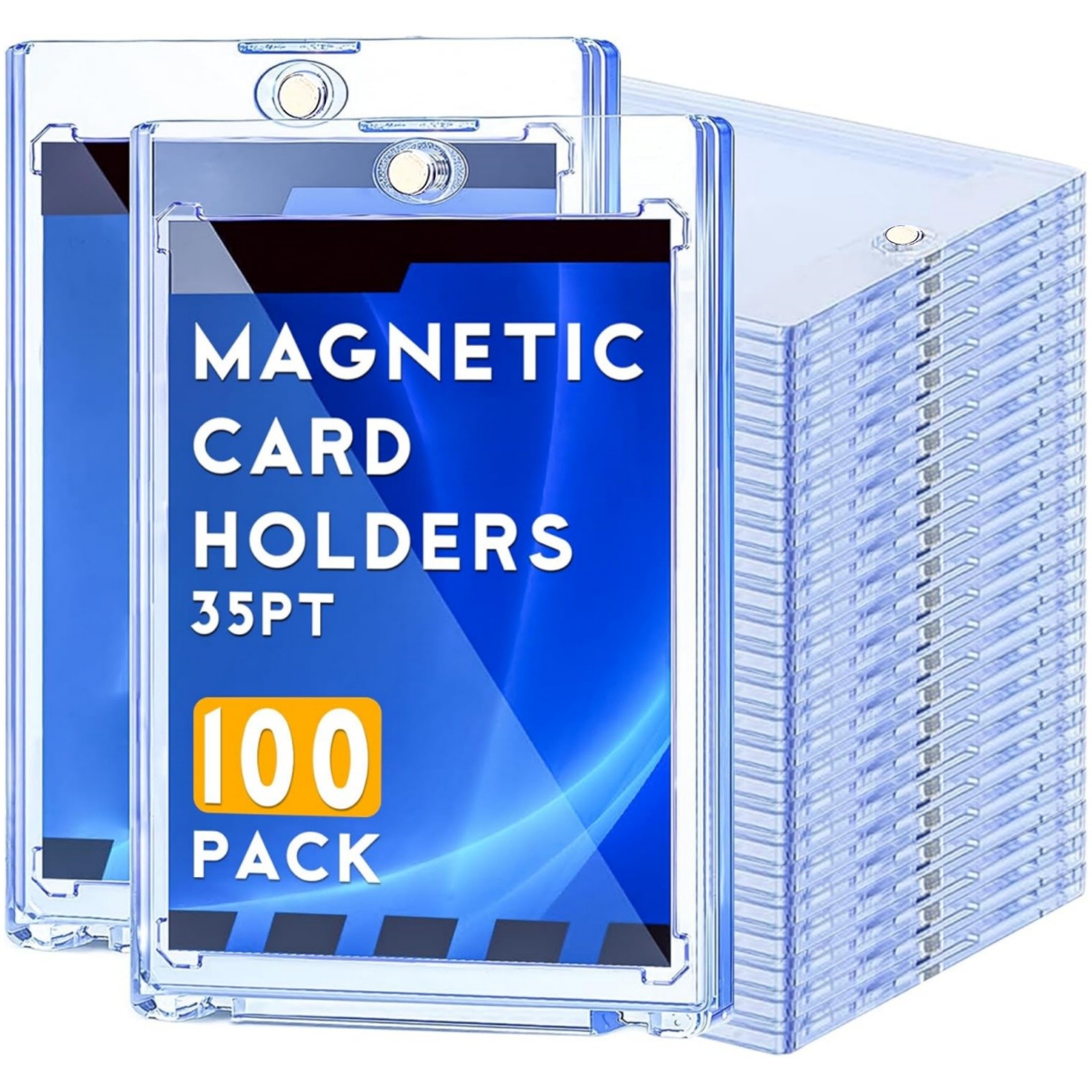 100 Pack Ultra-Thin Magnetic Trading Sports Card Holder 35pt One-Touch Hard Case
