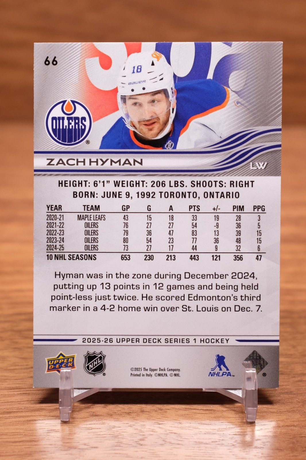 2025-26 Upper Deck Base #66 Zach Hyman – Edmonton Oilers