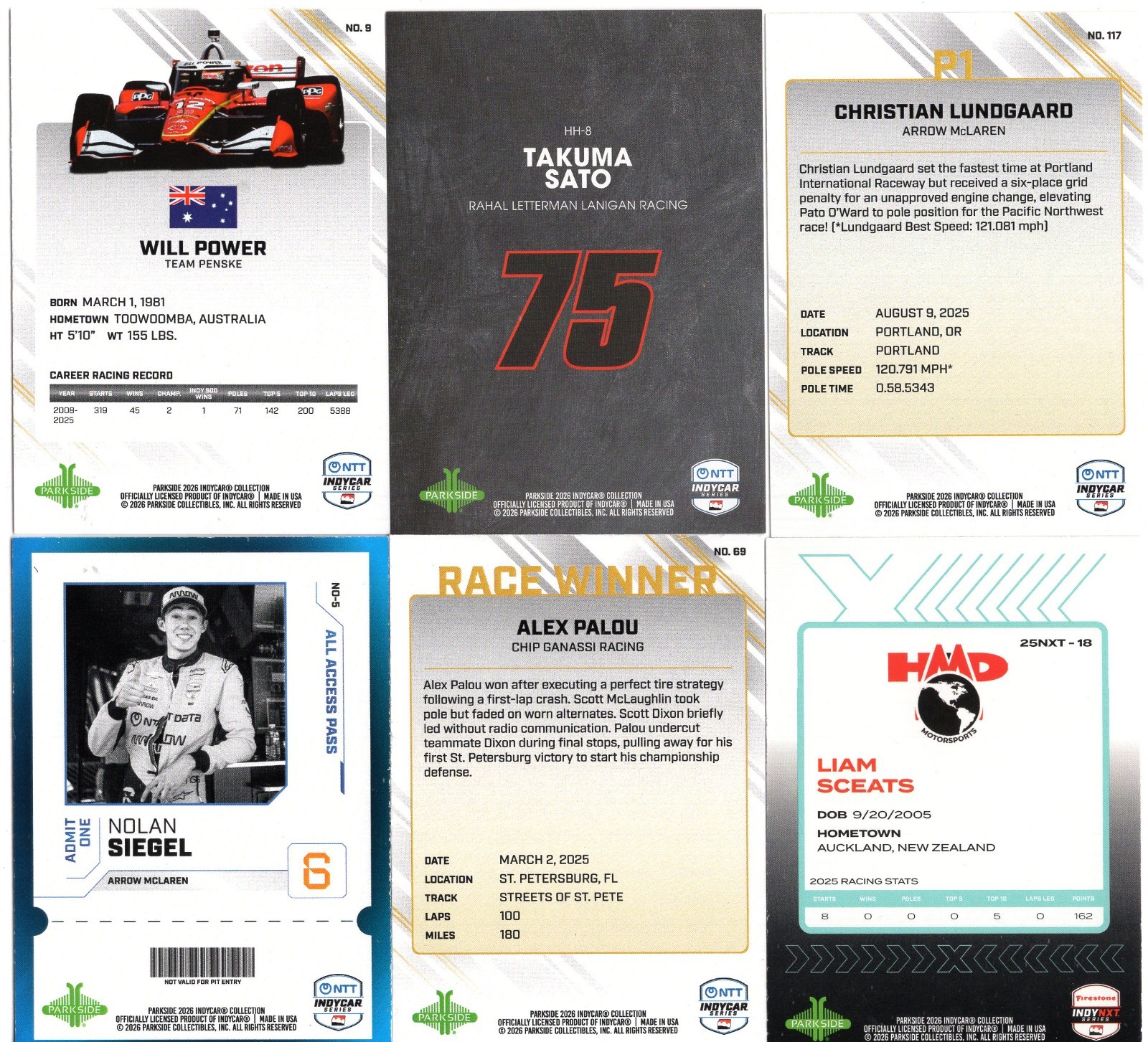 2026 Parkside Indycar NTT Collection – Base Insert & Foil Cards – You Pick!