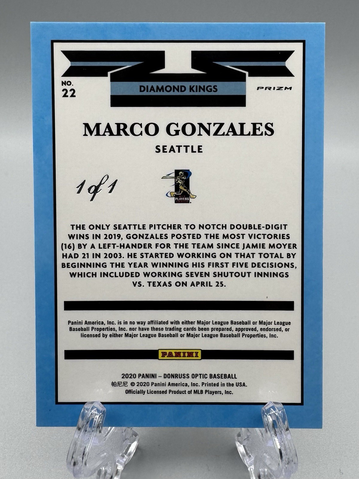 2020 Panini Donruss Optic Prizm 1/1 Diamond Kings Marco Gonzales SSP Case Hit