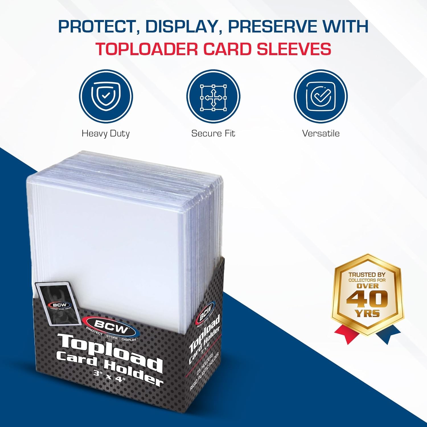 TOPLOAD TRADING CARD SLEEVES Hard Plastic Clear Case Holder 100 Baseball Cards