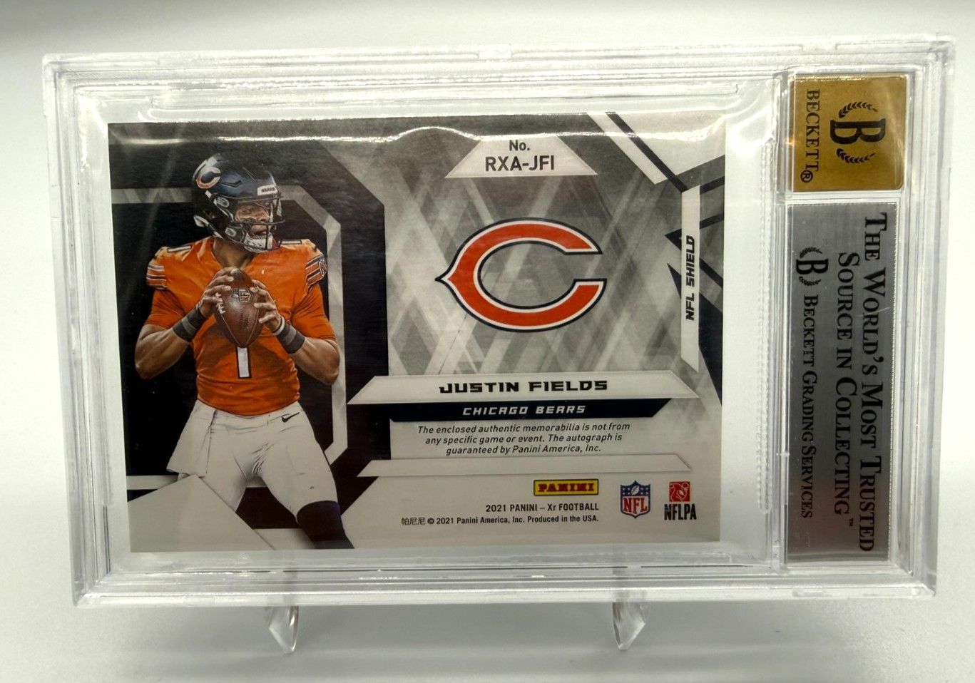 2021 Justin Fields RPA NFL Shield 1/1 Panini XR Rookie Card BGS 9, Auto 10
