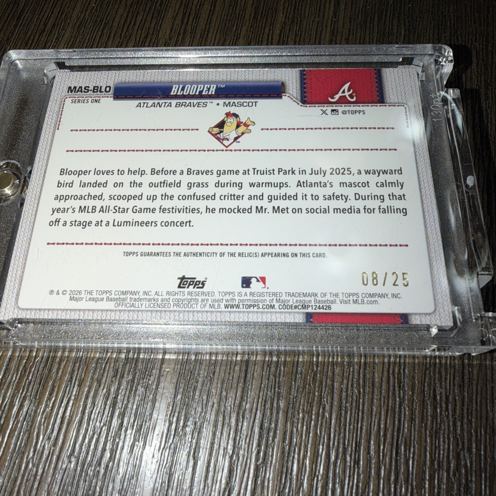 Topps 2026 Series One Blooper Atlanta Braves Mascots Baseball Card Patch /25