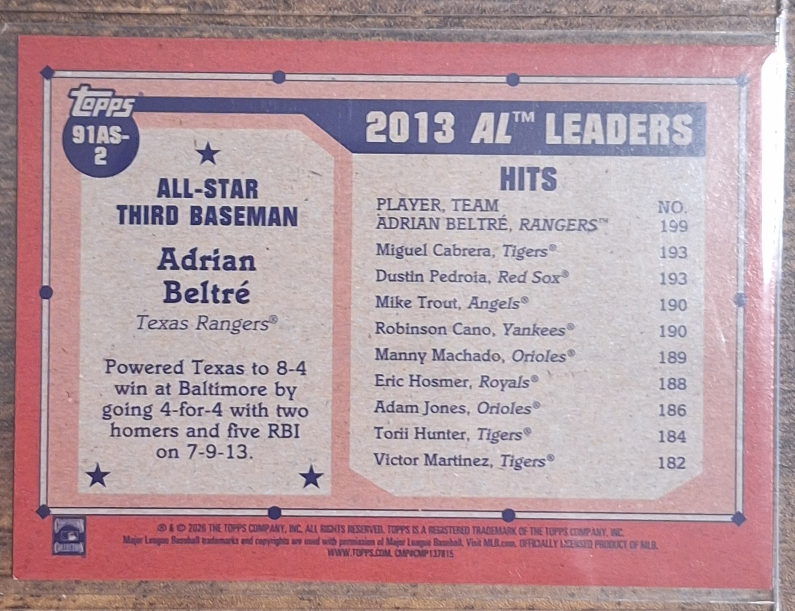 2026 Topps Series 2 ADRIAN BELTRE 1991 Topps All-Stars Blue Crackle Foil /150