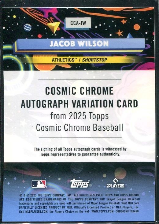 2025 Jacob Wilson Rookie Auto Cosmic Chrome Black Eclipse /10 #CCA-JW Athletics