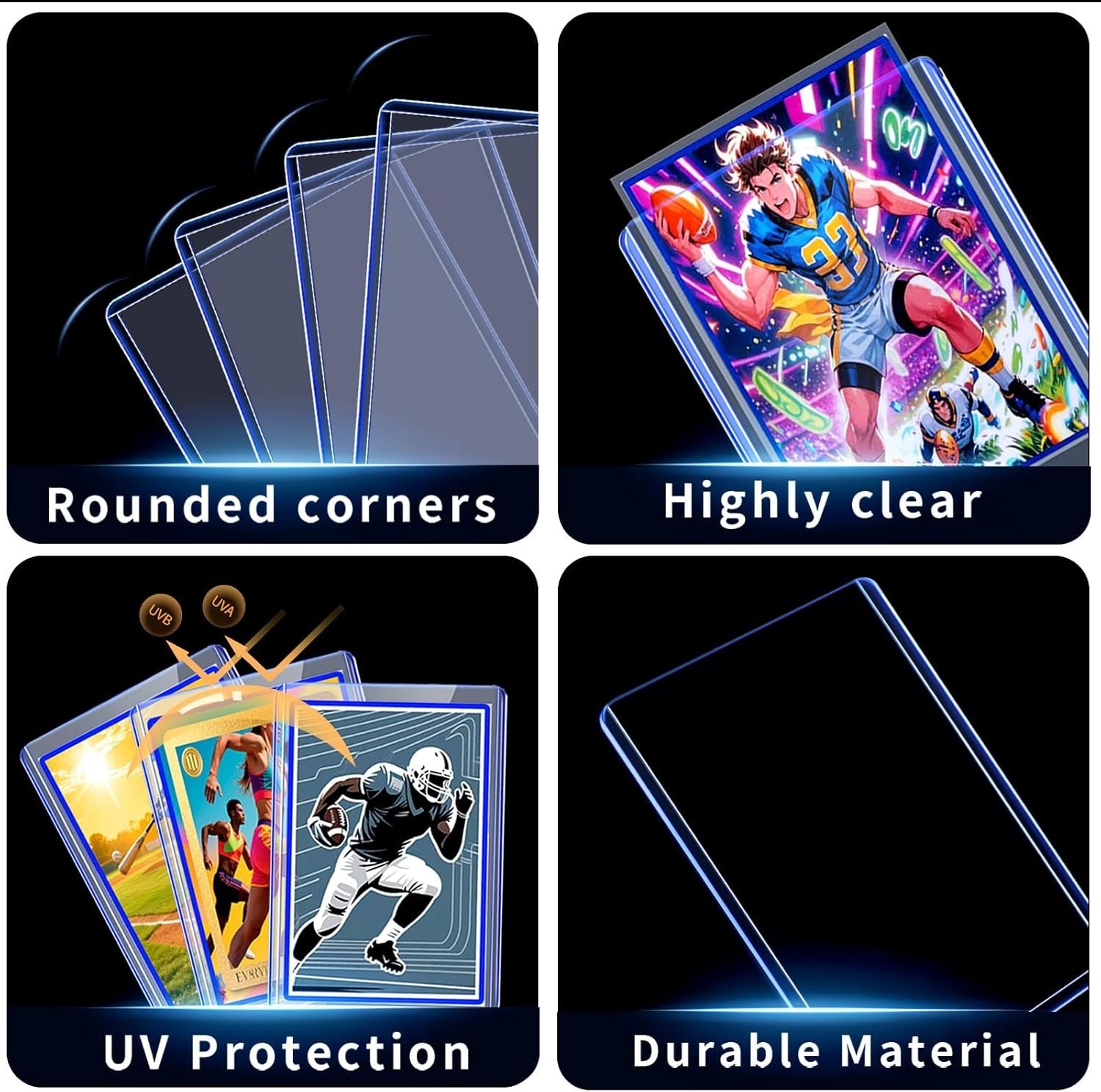 200 Transparent Card Sleeves Set: Superior Quality for Collectors – Blue Finish