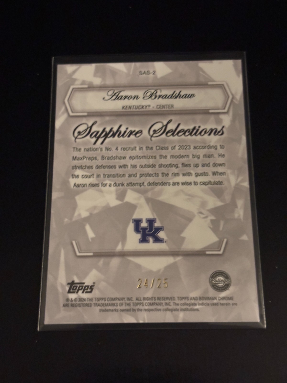 Aaron Bradshaw 2023-24 Bowman Chrome U Orange Sapphire Selections /25 Kentucky
