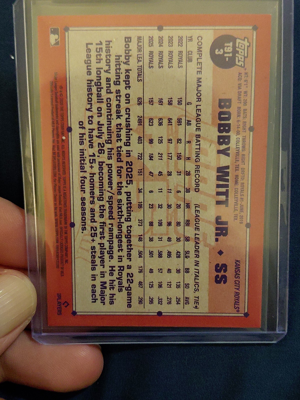 2026 Topps S1 Bobby Witt Jr Gold 1991 SSP 30/50 # T91-3 Royals + bonus card