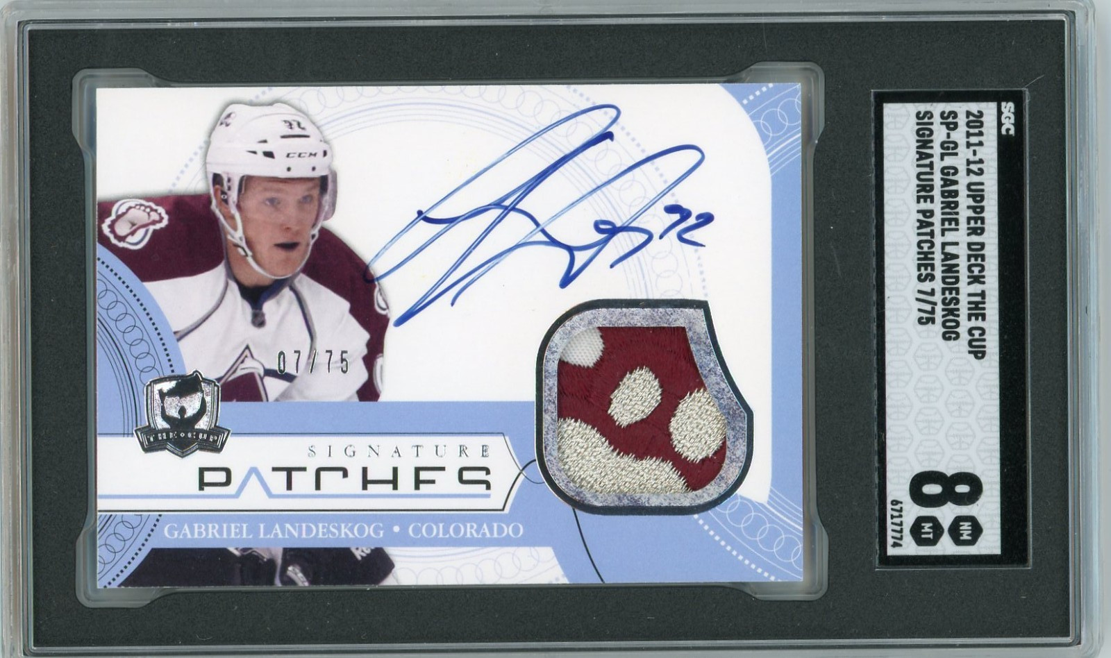 SGC 8 Gabriel Landeskog RC 2021-22 UD The Cup Signature Patches Auto 7/75