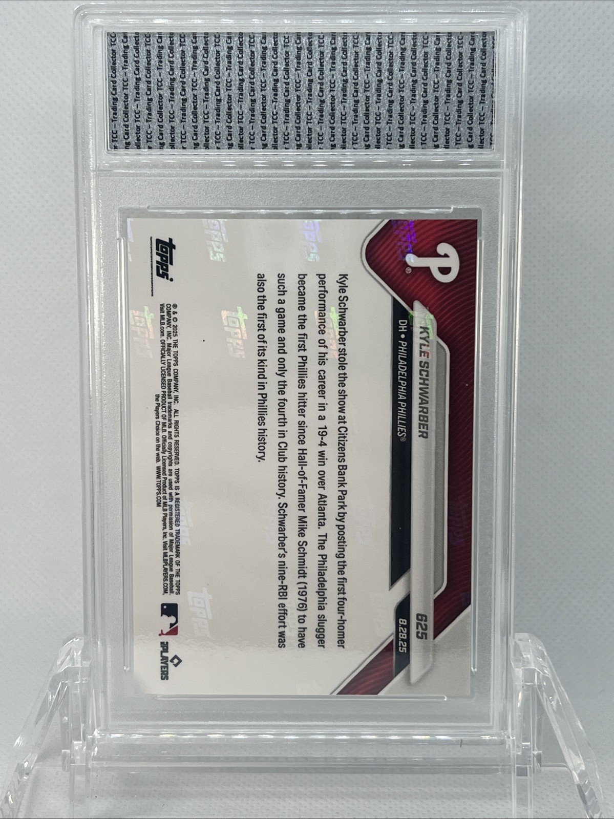 Presale 2025 Topps Now Kyle Schwarber 4 HR Game TCC Graded Gem Mint 10
