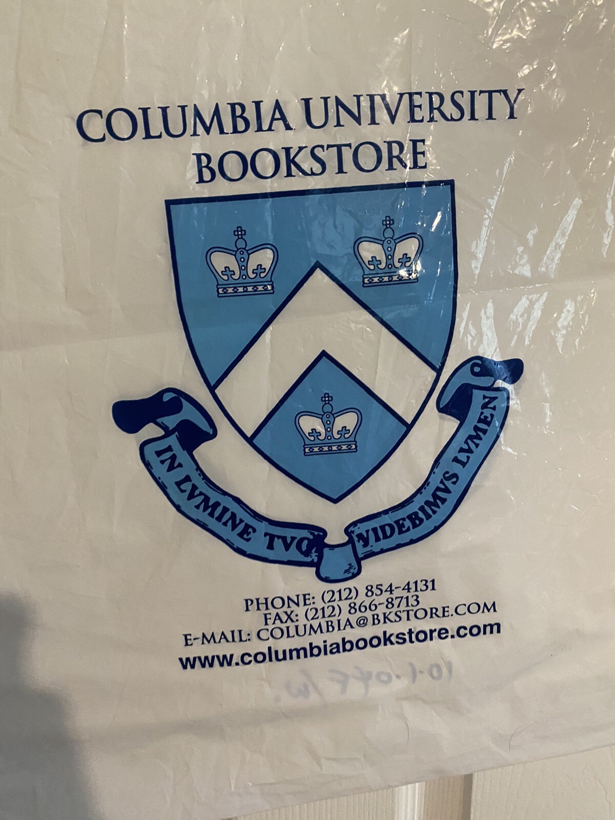 Columbia University Bookstore Disposable Plastic Bag 20″x16″ White Shopping Bag