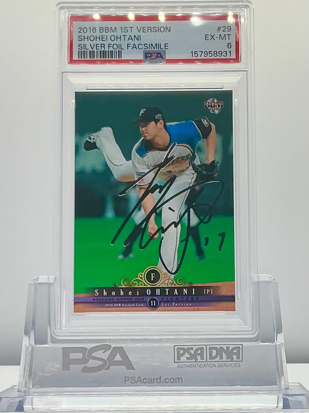 SHOHEI OHTANI 2016BBM 1ST VERSION SILVER FOIL FACSIMILE #29 PSA6!POP3!(RC)
