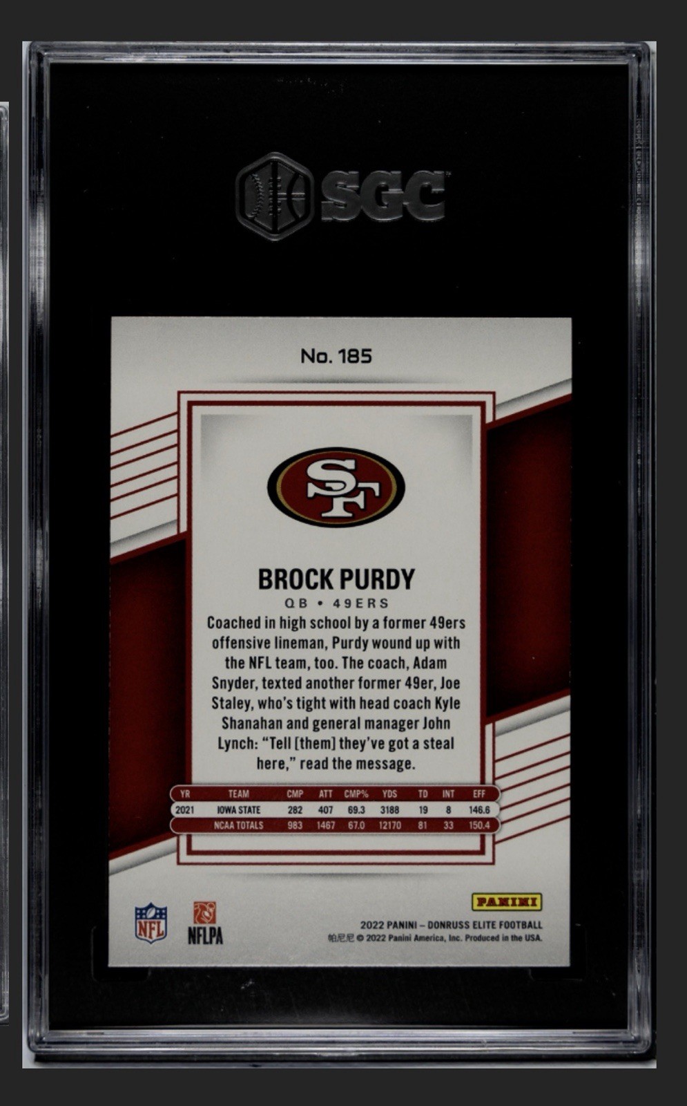 2022 Panini Elite #185 Brock Purdy Razzle Dazzle (RC) SGC 10 GEM MINT CASE HIT!!