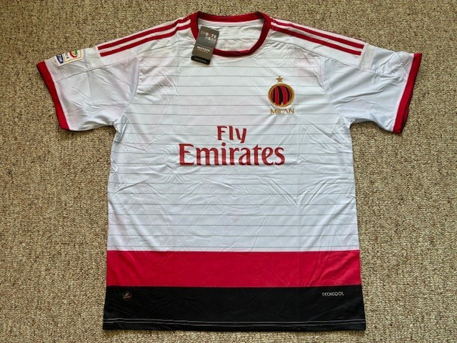 Fly Emirates AC Milan by Motion Sports White Pin Striped Jersey -Brand New – 2XL